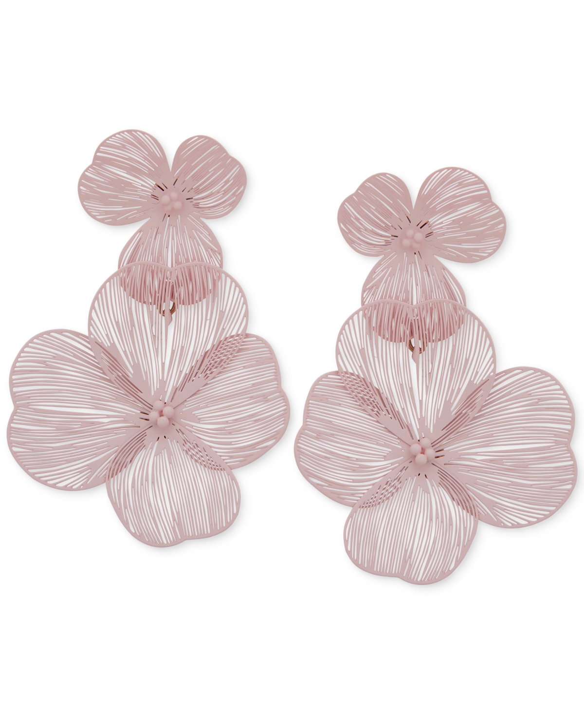 Lonna & Lilly Gold-tone Openwork Flower Double Drop Earrings In Pink