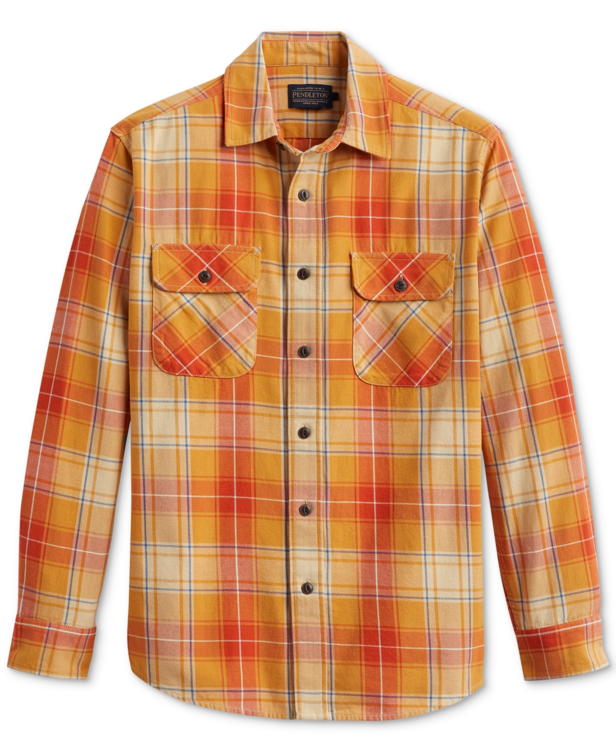 Pendleton Men's Beach Shack Plaid Long Sleeve Button-Front Shirt - Citrus, White Plaid