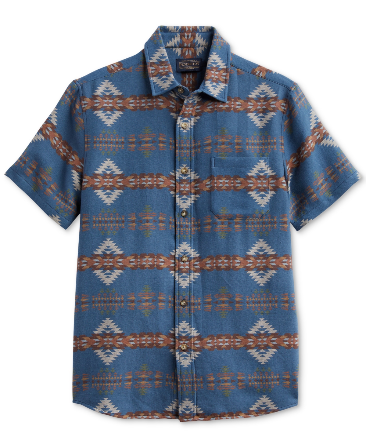 Men's Unbrushed Chamois Printed Short Sleeve Button-Front Shirt - Rancho Arroyo Blue
