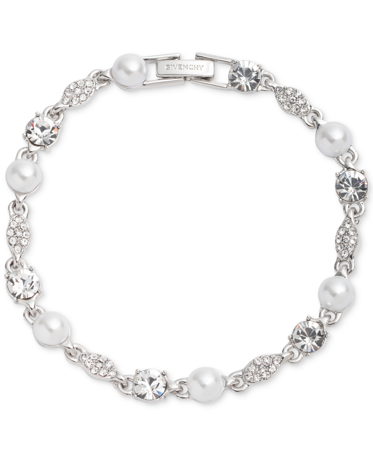 Silver-Tone Crystal & Imitation Pearl Flex Bracelet - White