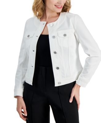 Jones New York - Petite Jewel Neck Button-Front Denim Jacket