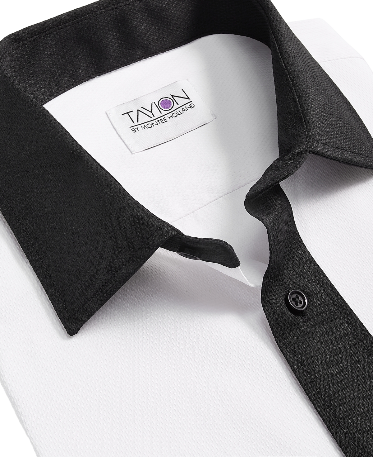 Tayion Collection Men's Slim-Fit Black Trim Solid Dress Shirt - White And Black