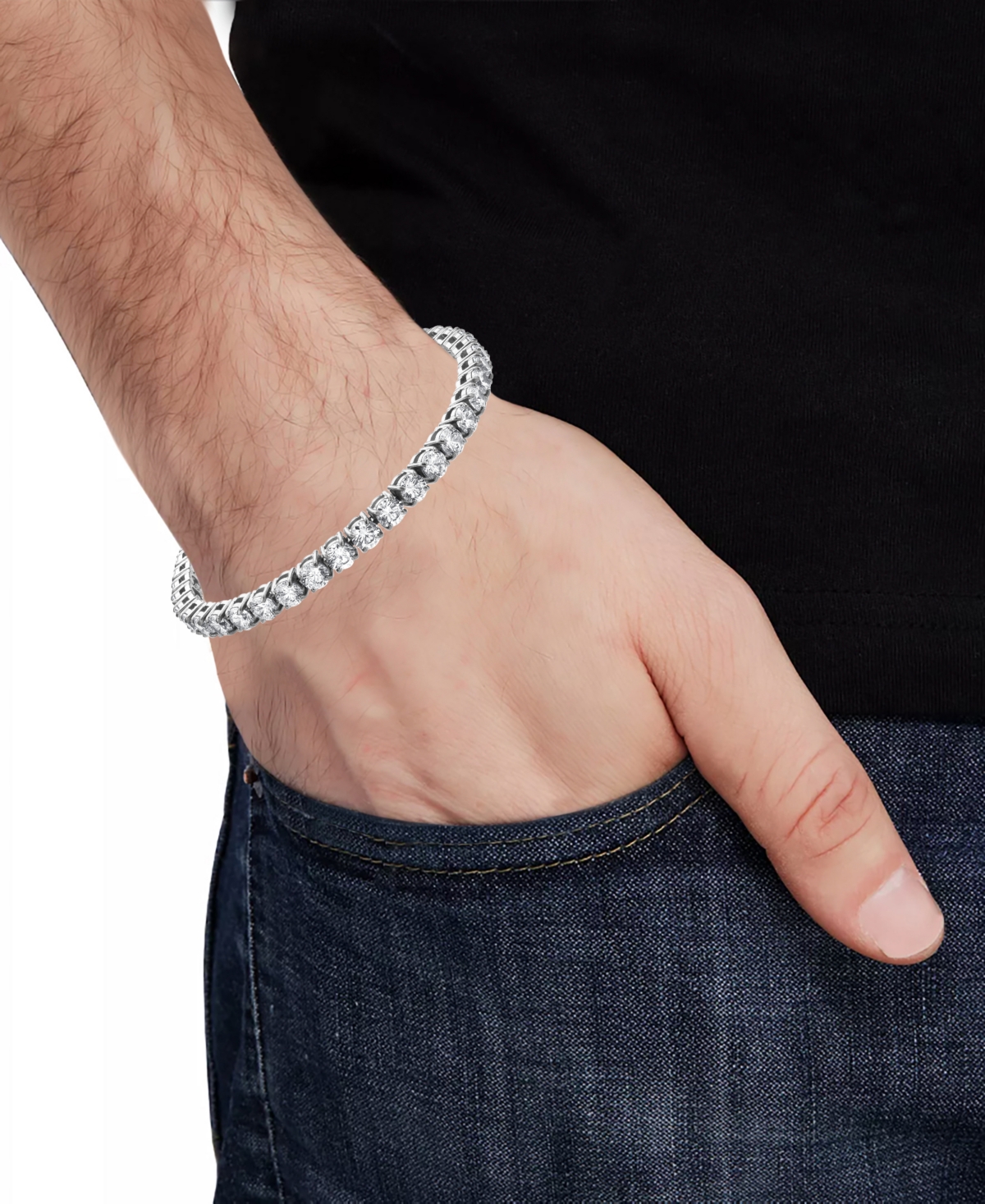 Blackjack Men's Cubic Zirconia Tennis Bracelet in Stainless- Steel