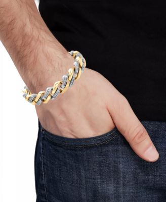 Men's Cubic Zirconia Two-Tone Monaco Link Bracelet in Stainless Steel & Gold-Tone Ion-Plate