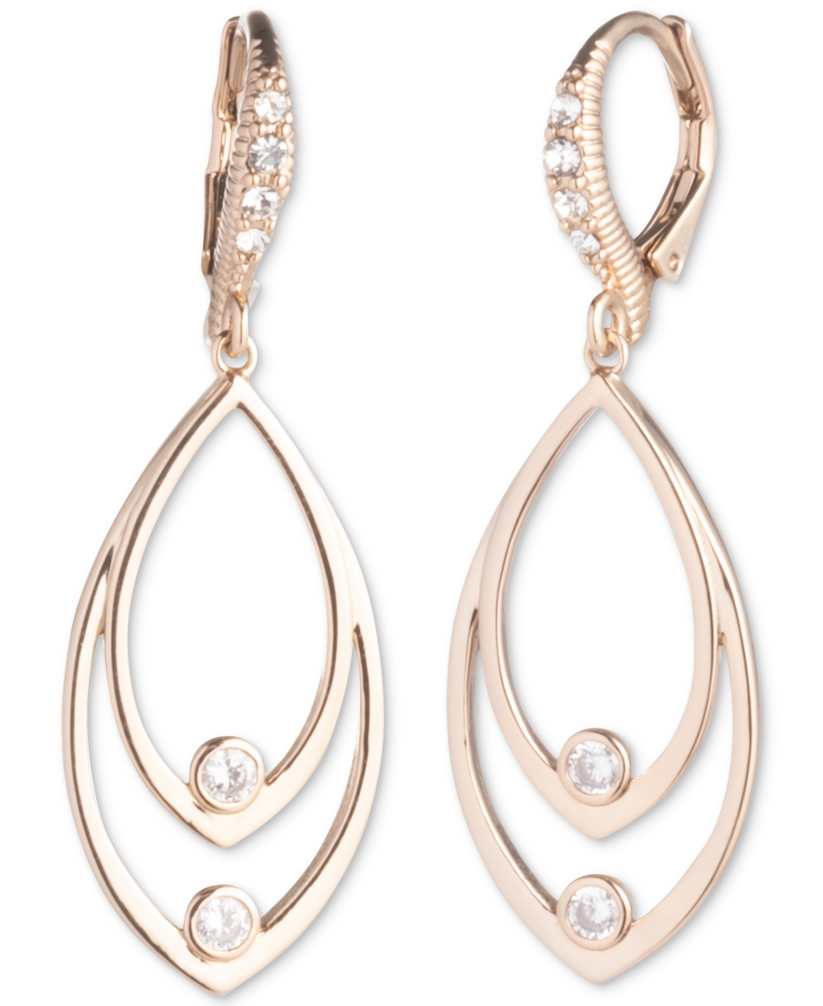 Gold-Tone Crystal Pave Open Drop Earrings - White