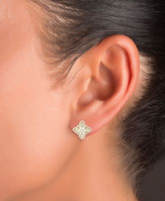 Cubic Zirconia Round & Baguette Square Cluster Stud Earrings in 14k Gold-Plated Sterling Silver
