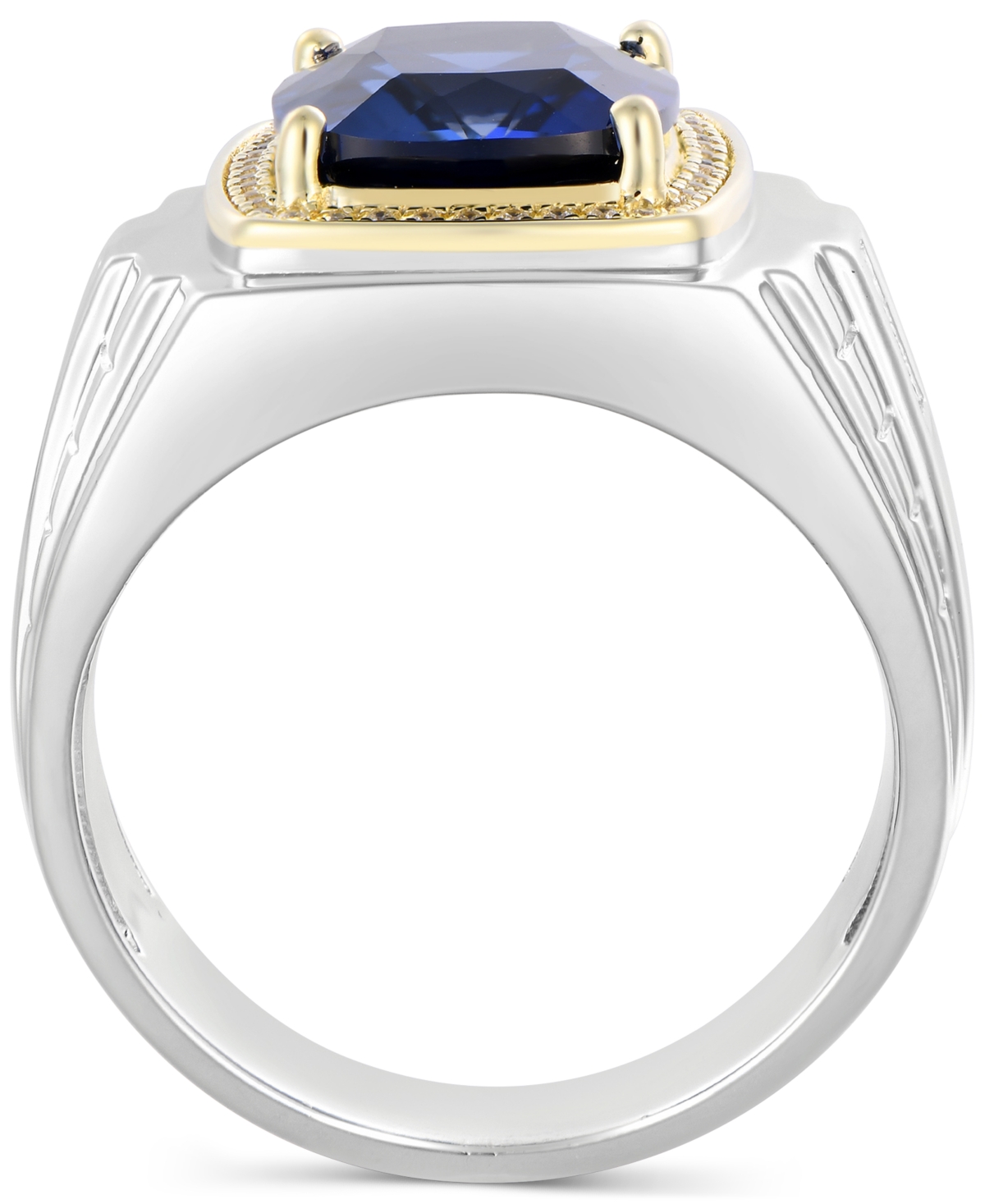 Men's Lab-Created Ruby (7-1/5 ct. t.w.) & Diamond (1/6 ct. t.w.) in Sterling Silver & 10k Gold (Also in Lab-Created - Sapphire