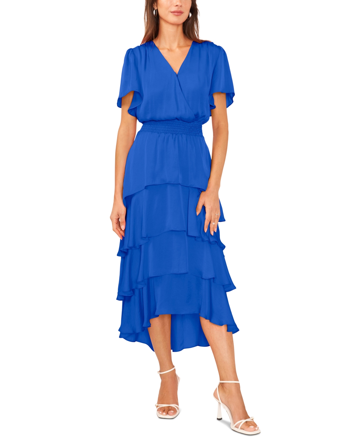 Vince Camuto Women's V-neck Smock Waist Tiered Layer Dress In Deep Azure