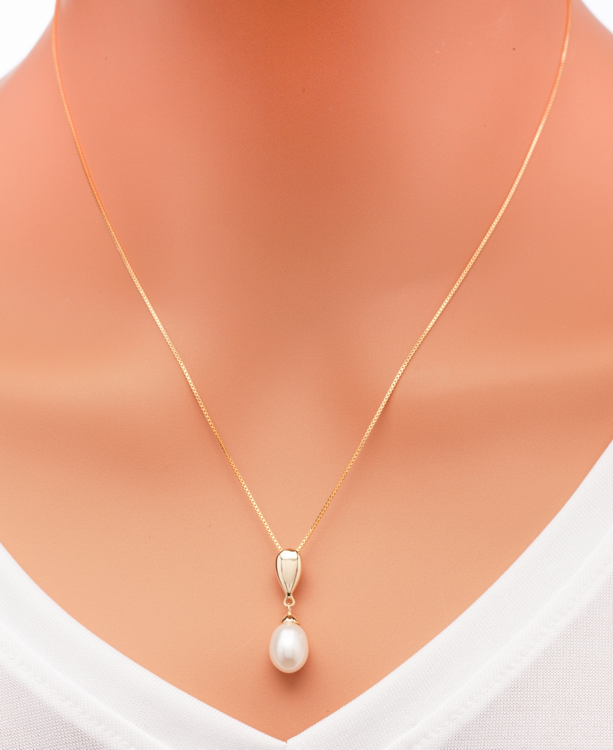 2-Pc. Set Cultured Freshwater Pearl (7 x 9mm) Pendant Necklace & Matching Drop Earrings in 18k Gold-Plated Sterling- Silver