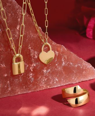 Heart Padlock Paperclip Link 18" Pendant Necklace in 18k Gold-Plated Sterling Silver (Also in Sterling Silver)