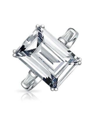 Art Deco Style Big 10CT CZ Solitaire Emerald Cut Statement Promise Ring Sterling Silver Cubic Zirconia Baguette Side Stones