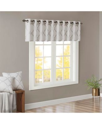 Madison Park Saratoga Fretwork Print Grommet Top Window Valance for Bedroom, 18 inch valances for windows for Living Room, Width 50 length 18 inches, Blue/White curtain with valance