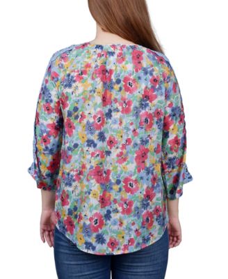 Petite 3/4 Sleeve Tunic with Crochet and Tie Neck