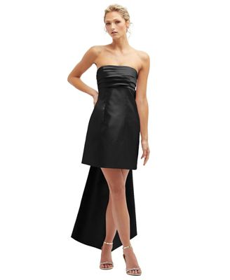 Alfred Sung Women s Strapless Satin Column Mini Dress with Oversized Bow Macy s