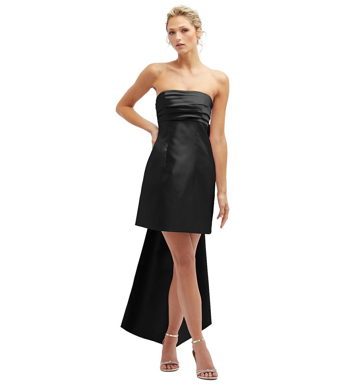 Women's Strapless Satin Column Mini Dress with Oversized Bow