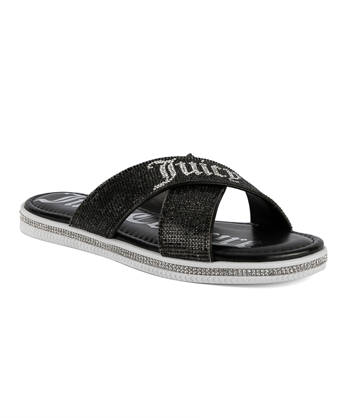 Shop Juicy Couture Women's Yorri Slip On Sparkly Cross-band Flat Sandals In Black