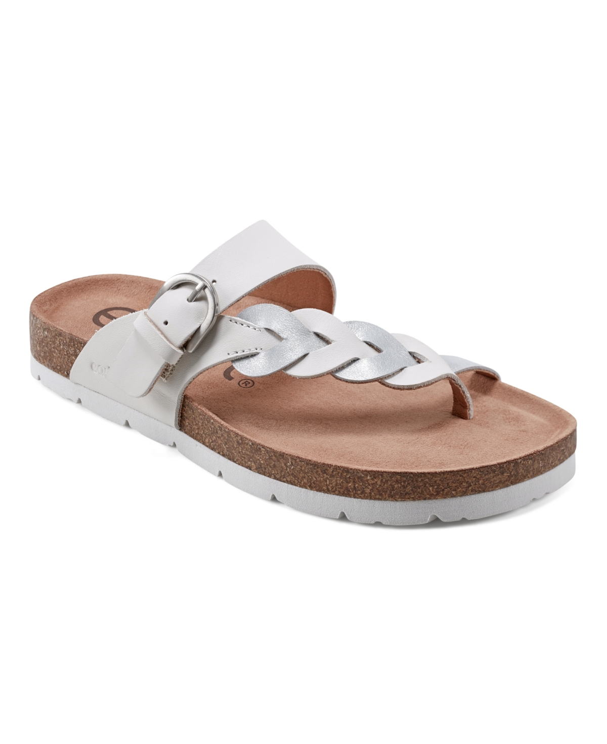 Earth Women's Alyce Round Toe Footbed Slip-On Casual Sandals - Cream, Silver Leather