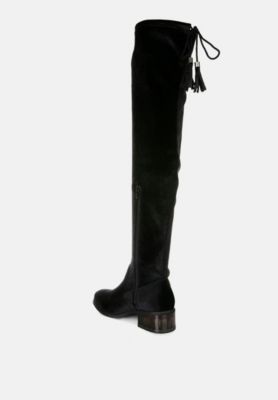 Womens Rumple Velvet Over The Knee Clear Heel Boots