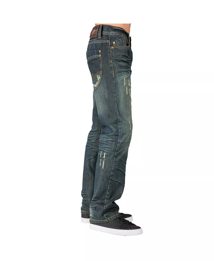 Men's Relaxed Straight Handcrafted Wash Premium Denim Signature Jeans - thumbnail 6