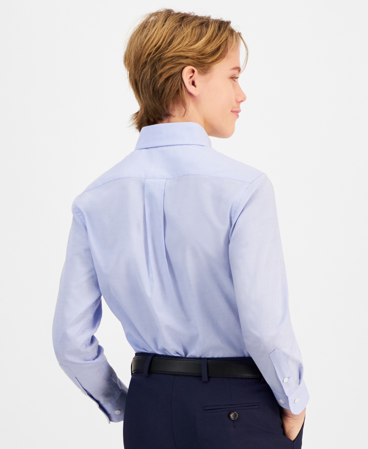 B By Brooks Brothers Big Boys Classic-fit Solid Long-sleeve Dress Shirt In Blue