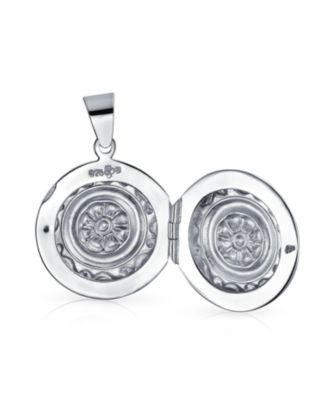 Embossed Photo Round Circle Scroll Flower Lockets That Hold Pictures Sterling Silver Locket Necklace Pendant