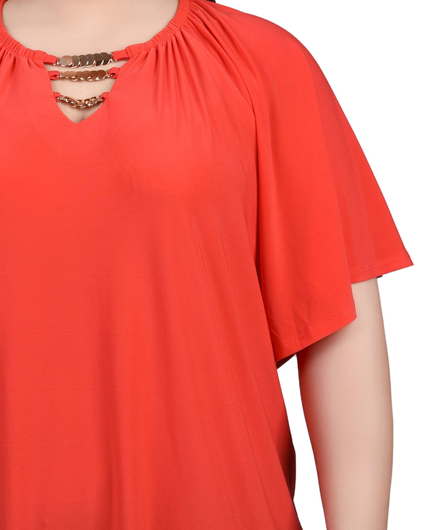 Женский топ NY Collection Plus Size Raglan Sleeve with Chain Details, цвет: Bittersweet — фото 3
