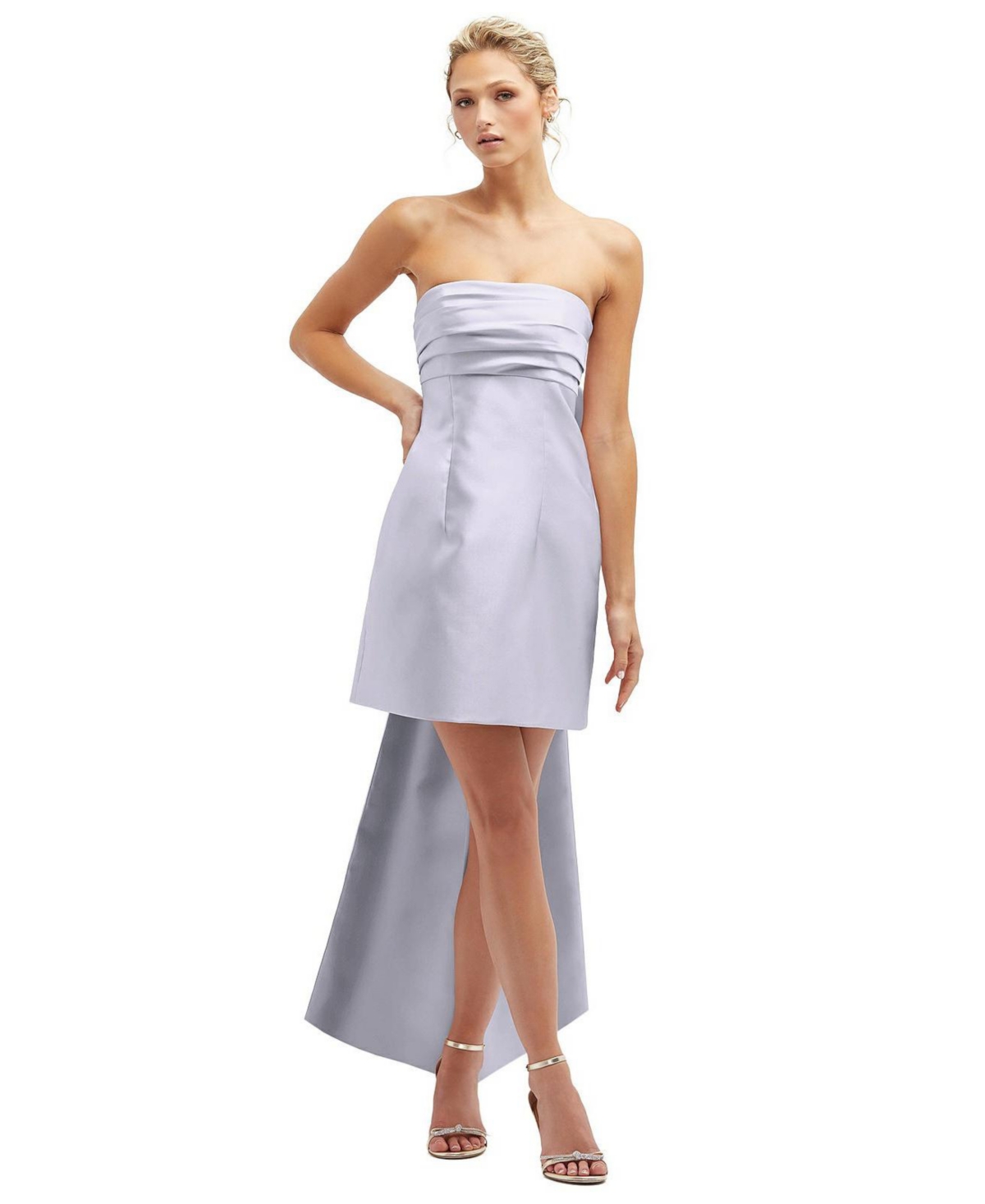 Strapless Satin Column Mini Dress with Oversized Bow - Silver dove