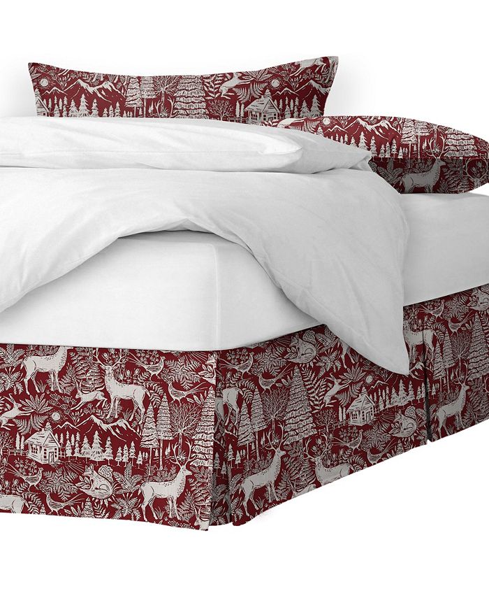 6ix Tailors Fine Linens Edinburgh Maroon Red/White Platform Bed Skirt