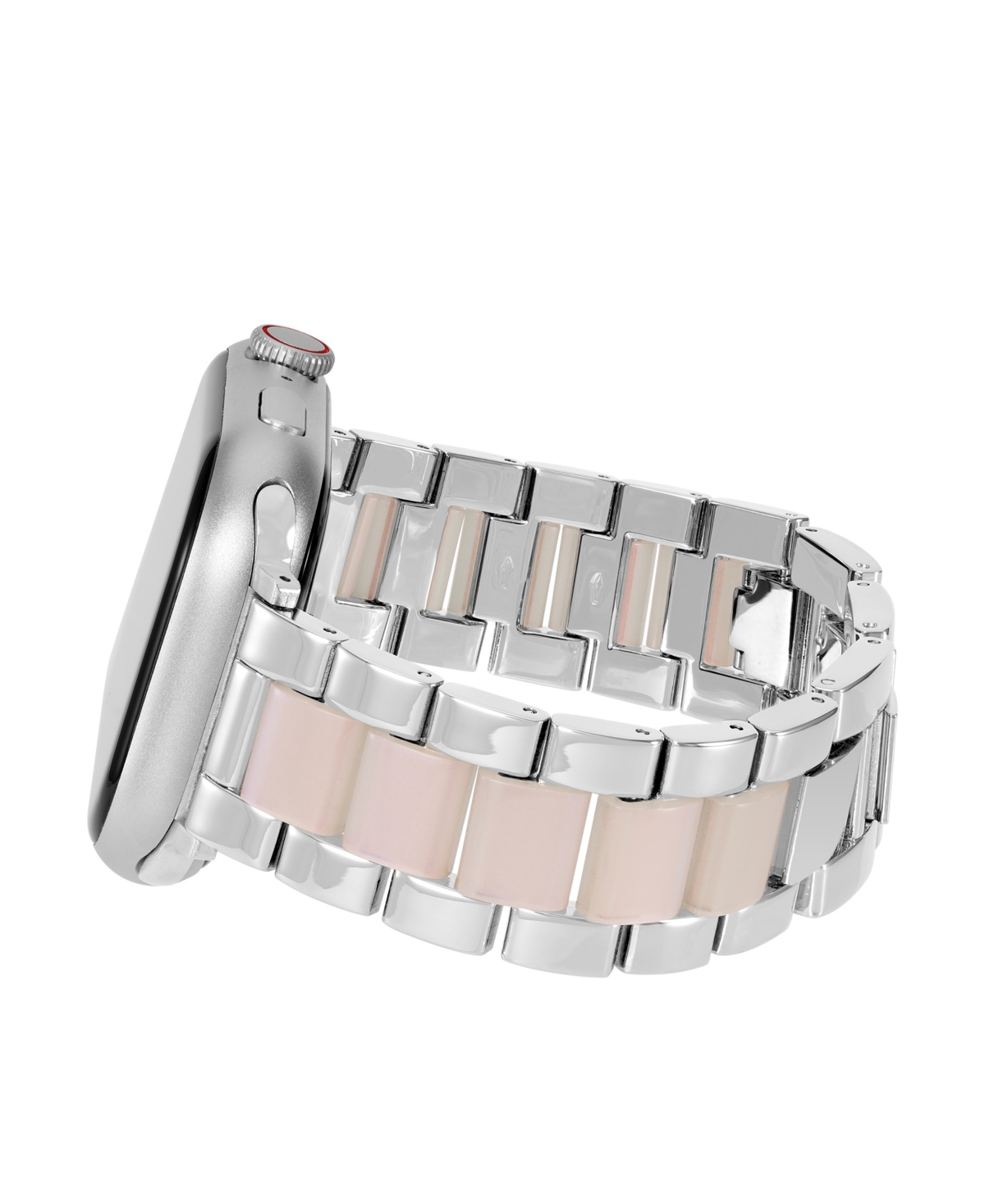 Shop Anne Klein Women's Pink Iridescent Acetate With Silver-tone Alloy Link Bracelet Compatible With 42mm/44mm/45mm/ In Pink,silver-tone
