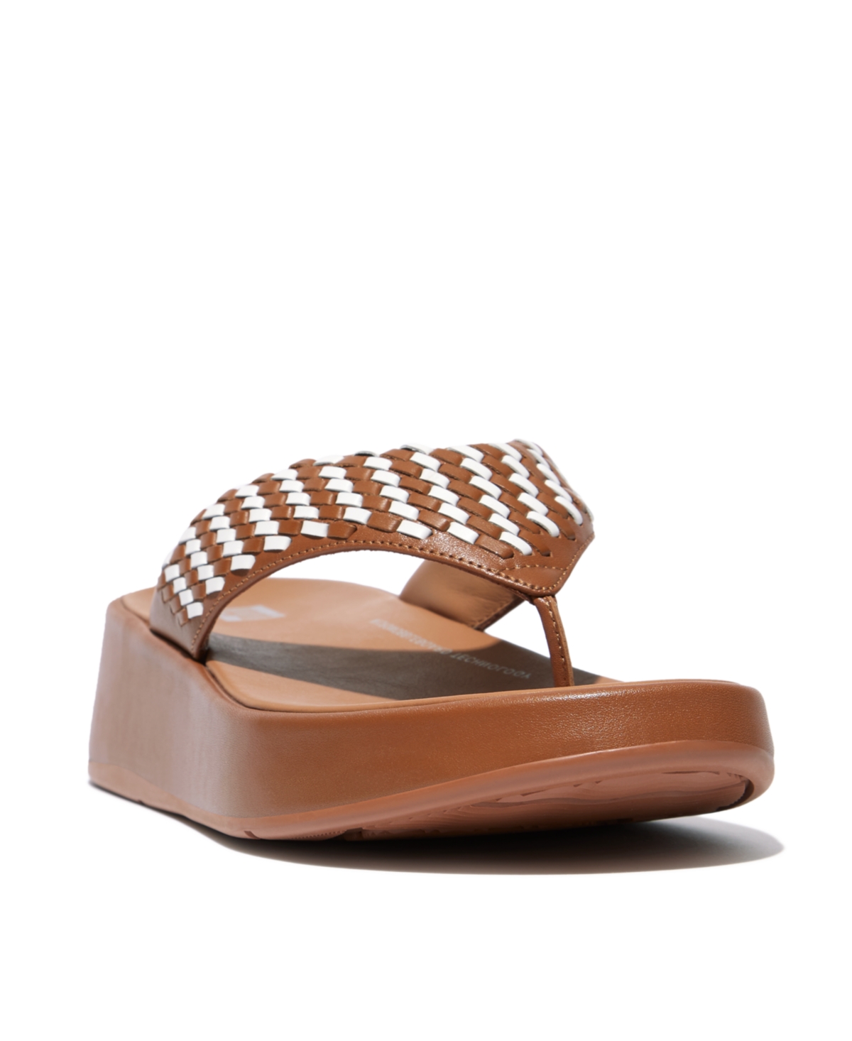 Women's F-Mode Woven-Leather Flatform Toe-Post Sandals - Light Tan