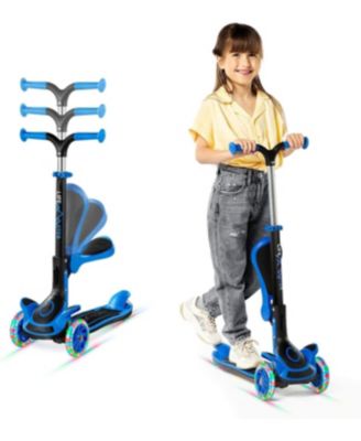 3-Wheel Kids Scooter with Foldable Seat, Adjustable Handlebar, LED Light-Up Wheels & Anti-Slip Deck, Lean-to-Steer Design for Ages 2+, Indoor/Outdoor