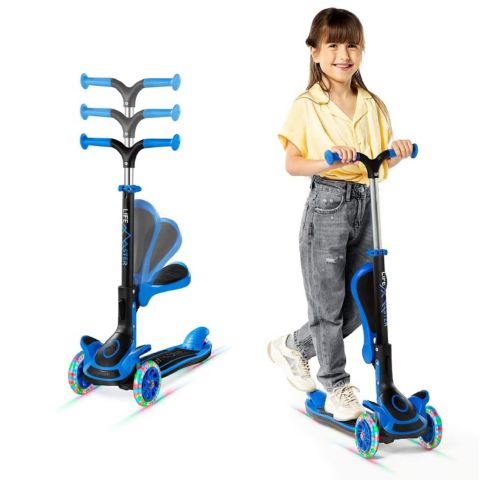 Детская игрушка Lifemaster 3-Wheel LED Wheel Lights Kick Scooter with Foldable Seat, Ages 2+, цвет: Синий