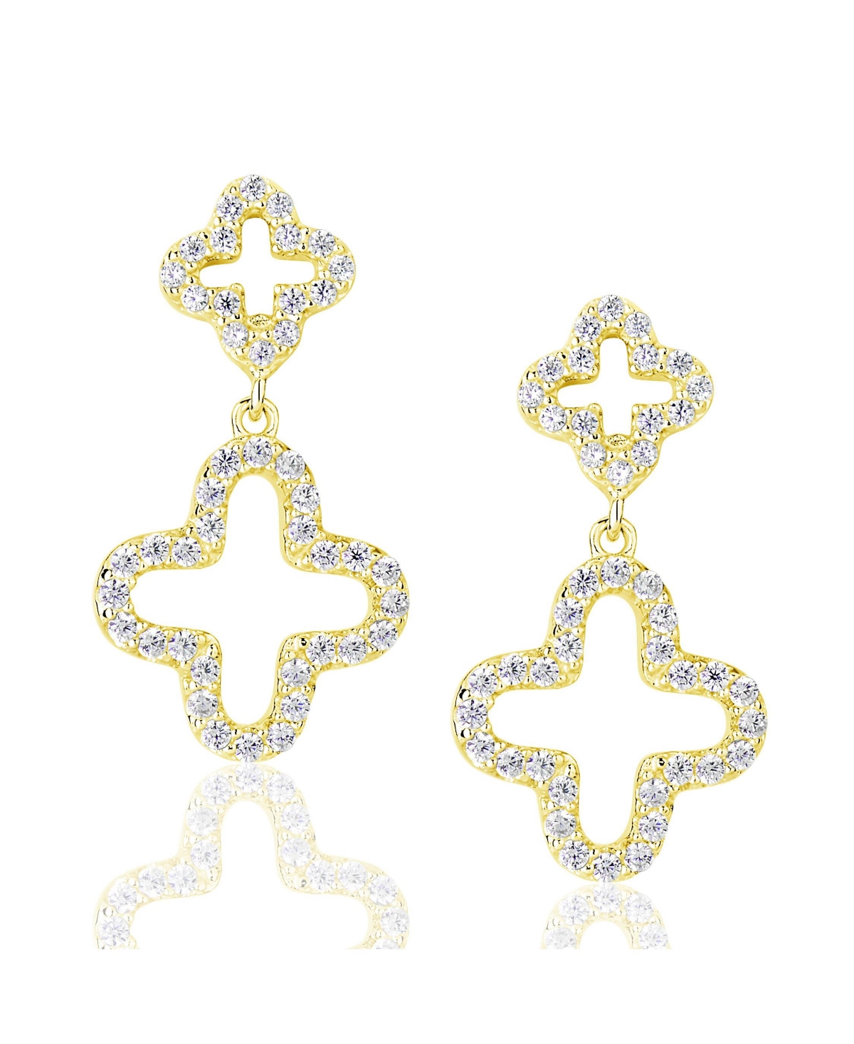Suzy Levian Sterling Silver Cubic Zirconia Double Clover Drop Dangle Earrings - Gold
