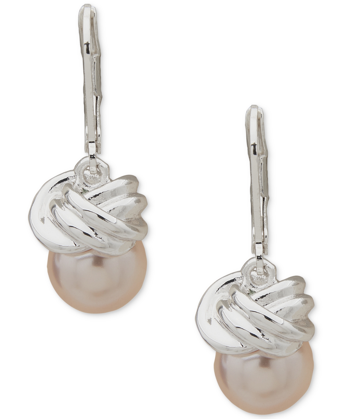 Shop Anne Klein Silver-tone Twisted Top Color Imitation Pearl Drop Earrings In Pink