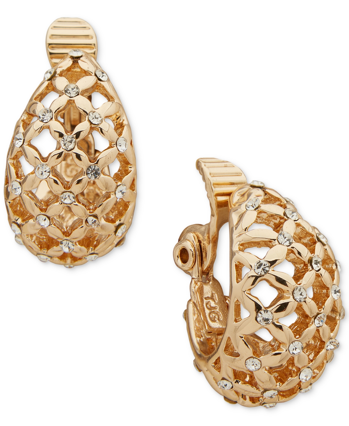 Shop Anne Klein Gold-tone Pave Mesh Clip-on Button Earrings In Crystal