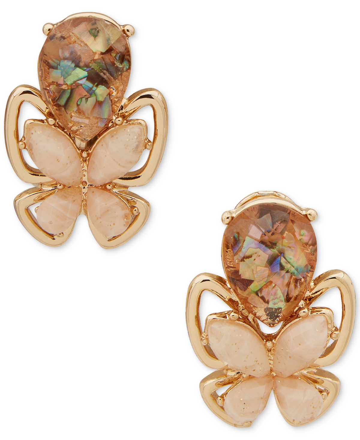 Shop Anne Klein Gold-tone Mixed Stone Butterfly Clip-on Drop Earrings In Pink