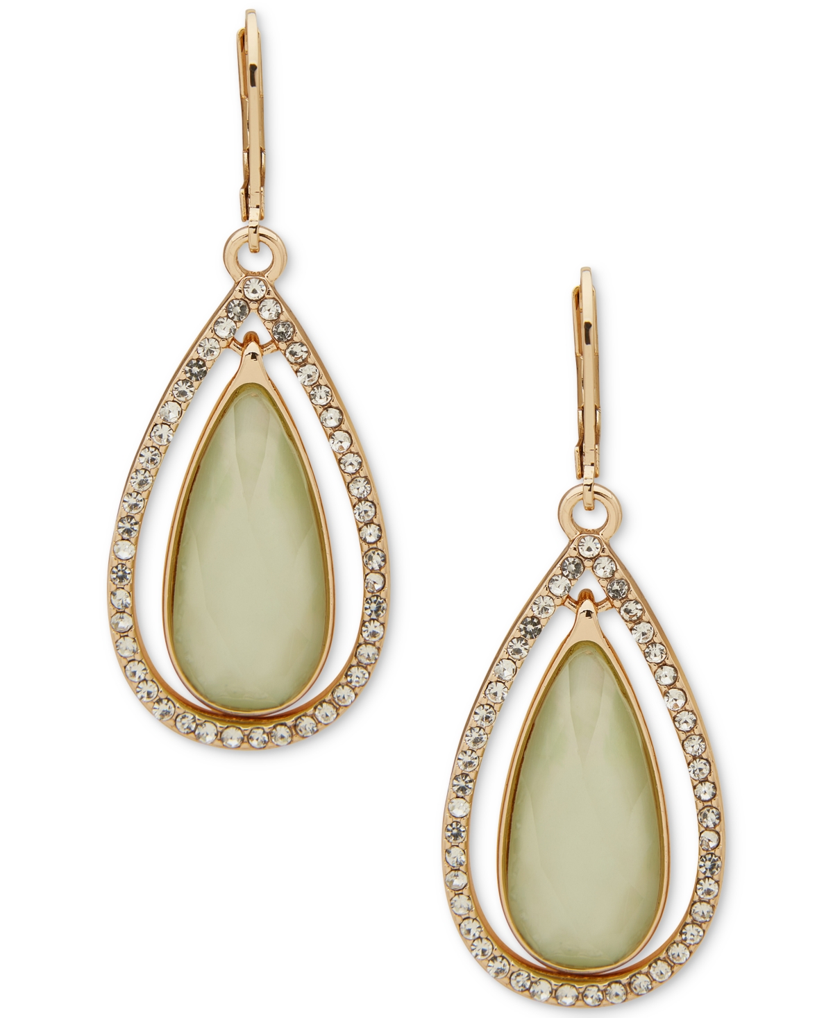 Shop Anne Klein Gold-tone Crystal Teardrop Orbital Drop Earrings In Green