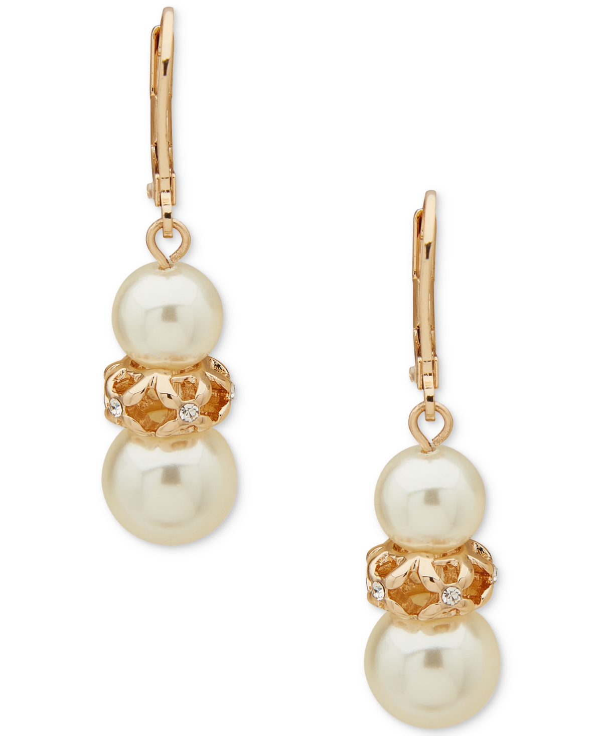 Shop Anne Klein Gold-tone Beaded Snowman Drop Earrings In Crystal