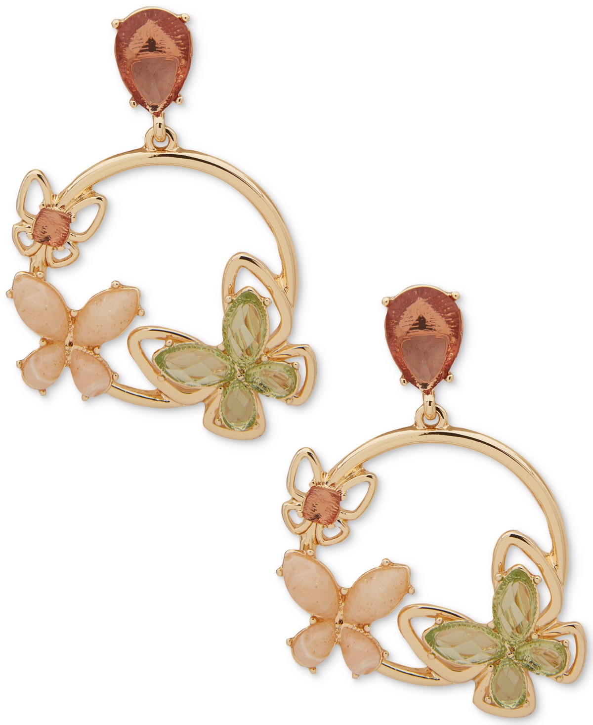 Shop Anne Klein Gold-tone Butterfly Motif Drop Earrings In Multi