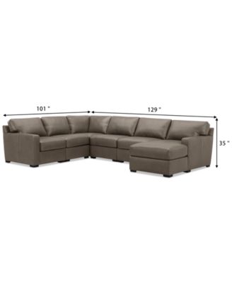 Radley 129" 6-Pc. Leather Square Corner Modular Chaise Sectional