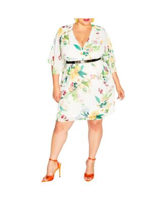 Plus Size Color Wrap Print Dress