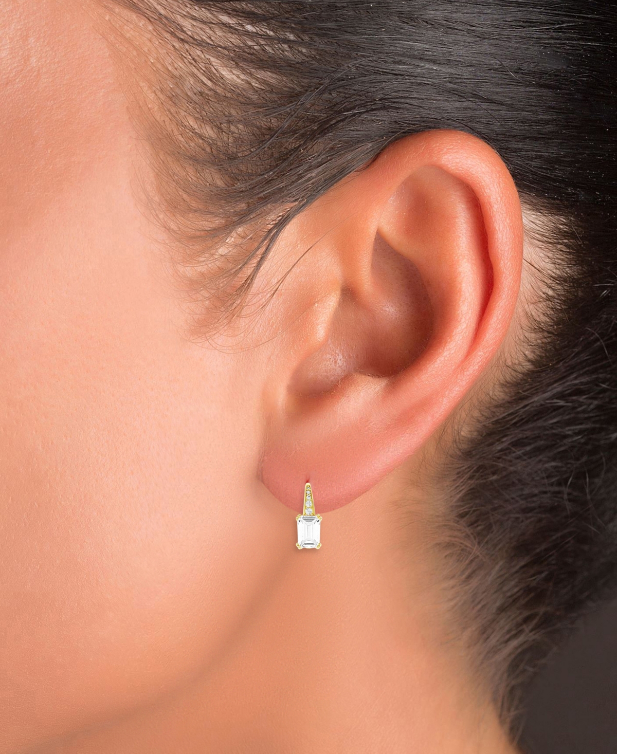 Shop Macy's Cubic Zirconia Emerald-cut Leverback Earrings In 14k Gold-plated Sterling Silver