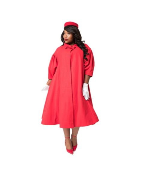 Женские куртки Unique Vintage Barbie Plus Size 1960s Style Red Flare Swing Coat