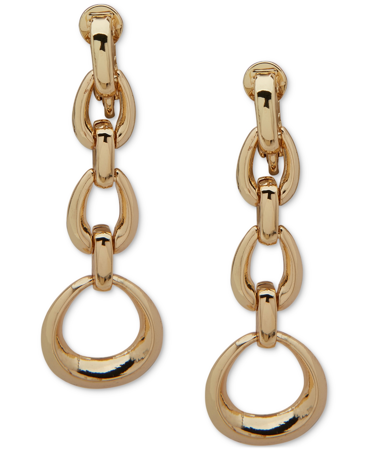 Shop Anne Klein Gold-tone Open Oval Linear Drop Earrings