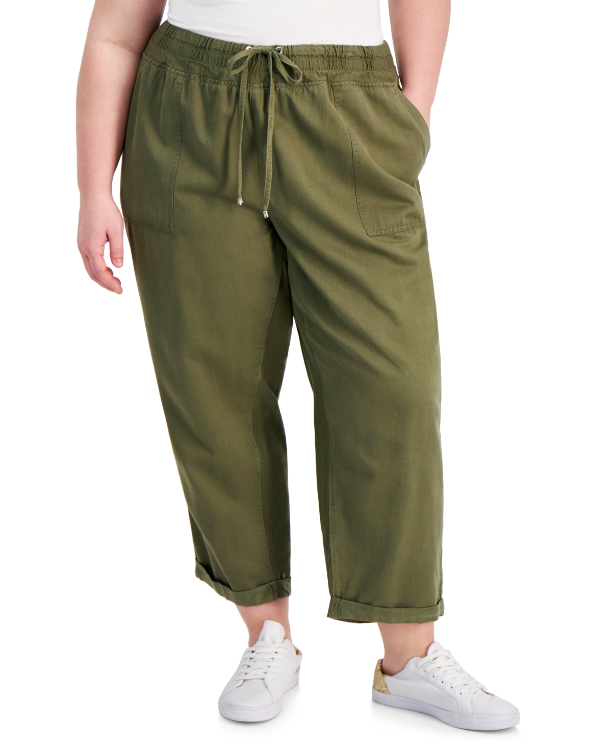 Tommy Hilfiger Plus Size High-rise Cuffed Twill Pants In Thyme