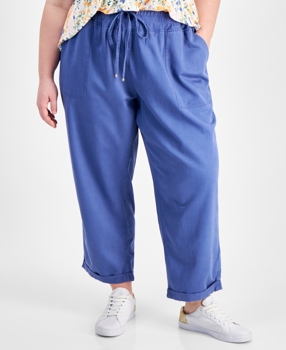 Tommy Hilfiger Plus Size High-rise Cuffed Twill Pants In Harbor Blue