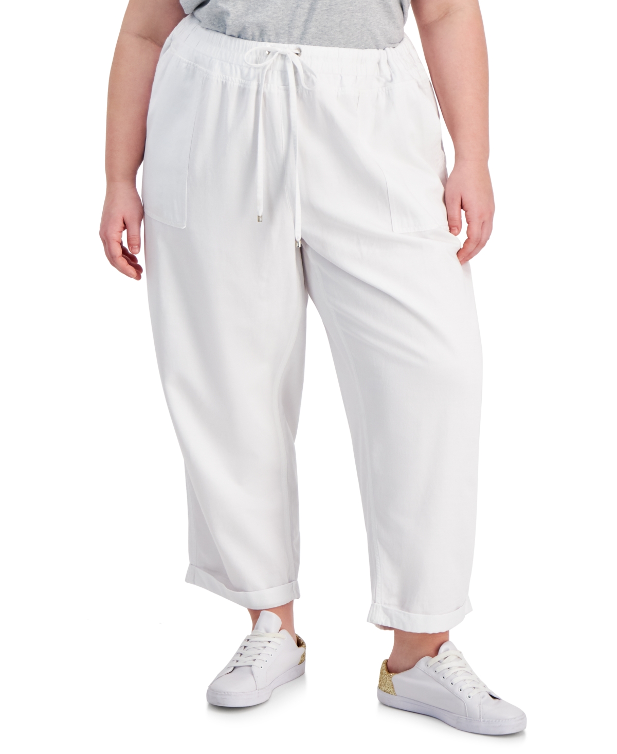 Tommy Hilfiger Plus Size High-rise Cuffed Twill Pants In Bright White