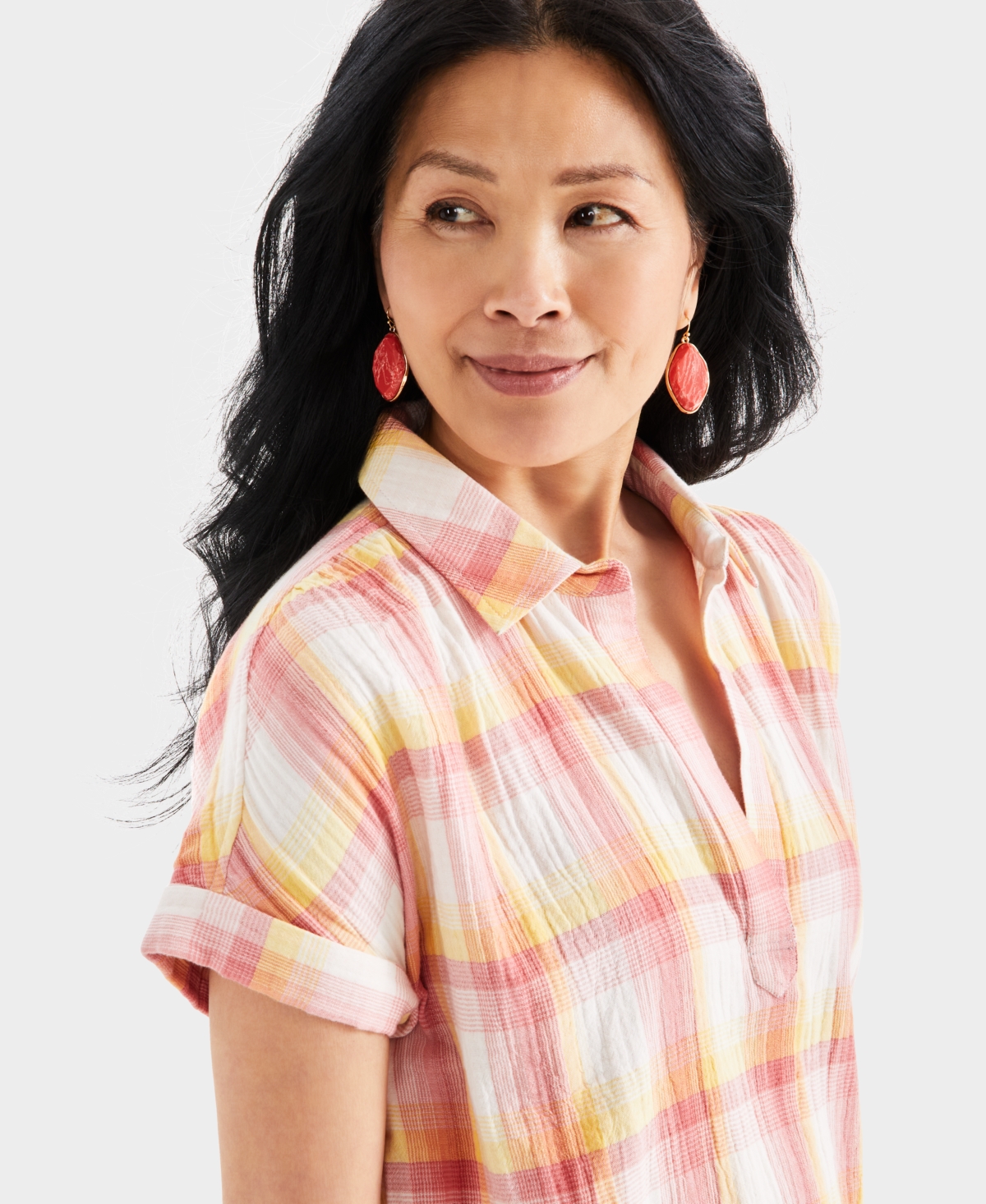 Style & Co Women's Printed Gauze Short-Sleeve Popover Top, Created for Macy's