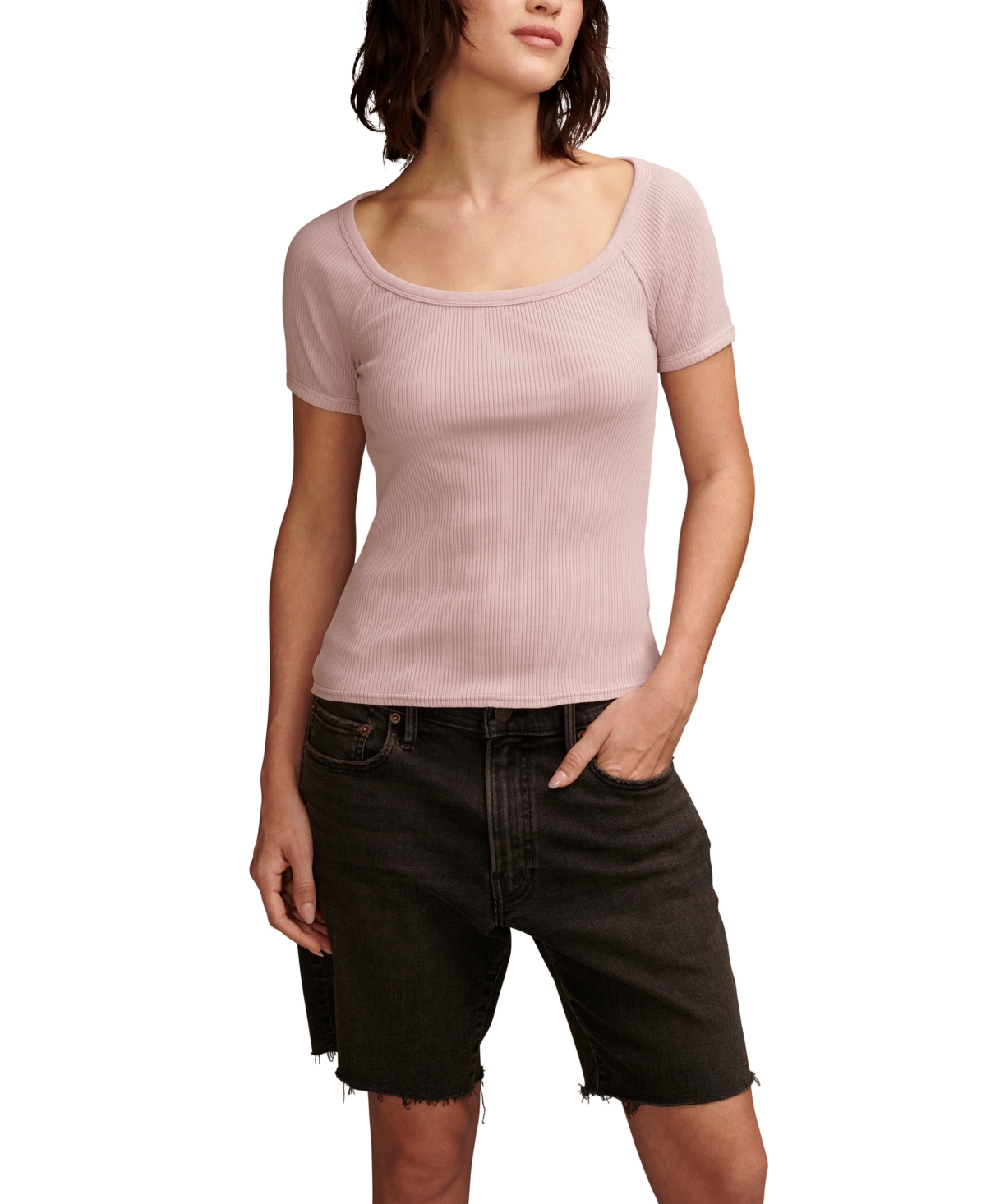 Lucky Brand Women's Short-sleeve Rib-knit Top In Mauve Shadows
