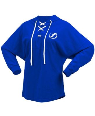 Women's Blue Tampa Bay Lightning Jersey Lace-Up V-Neck Long Sleeve Hoodie T-shirt